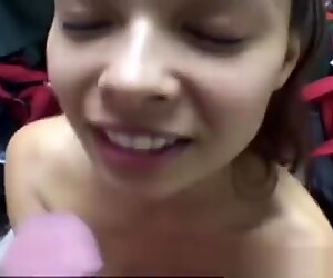horny buxom babe gives lucky guy insane BJ & fucks him on camera!