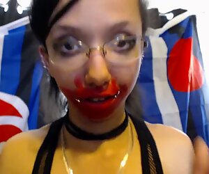 Completely Smearing Bright Red Lipstick and Making a Mess