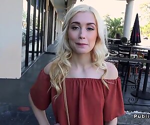 Blonde teen rides cowgirl in public