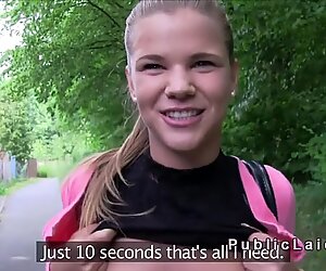 Cute Czech teen flashing perfect tits in public