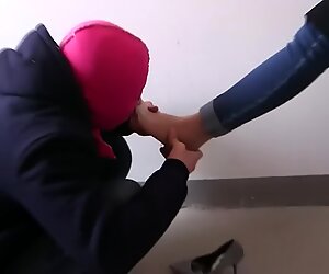 Japanese bitch in foot worship cock crushing