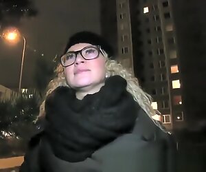 Curly haired blonde in glasses gets hot on pussy