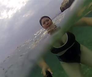Asian wife big boobs swimming